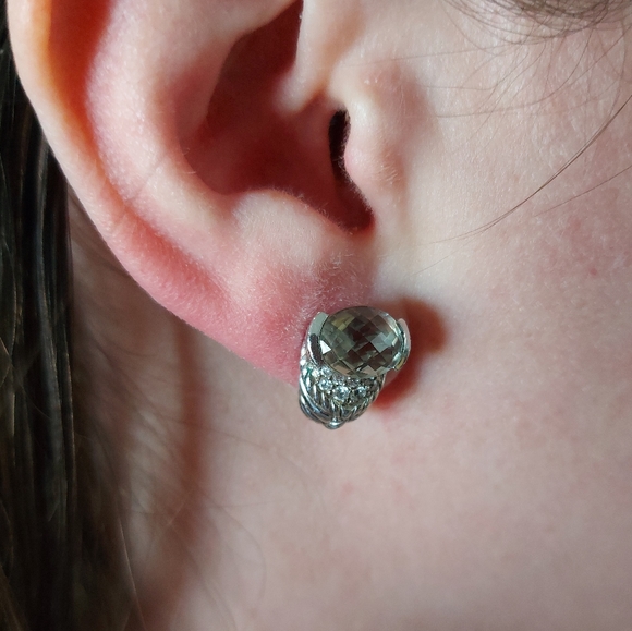 Green quartz Judith Ripka sterling silver crossover hoop earrings - Picture 7 of 11